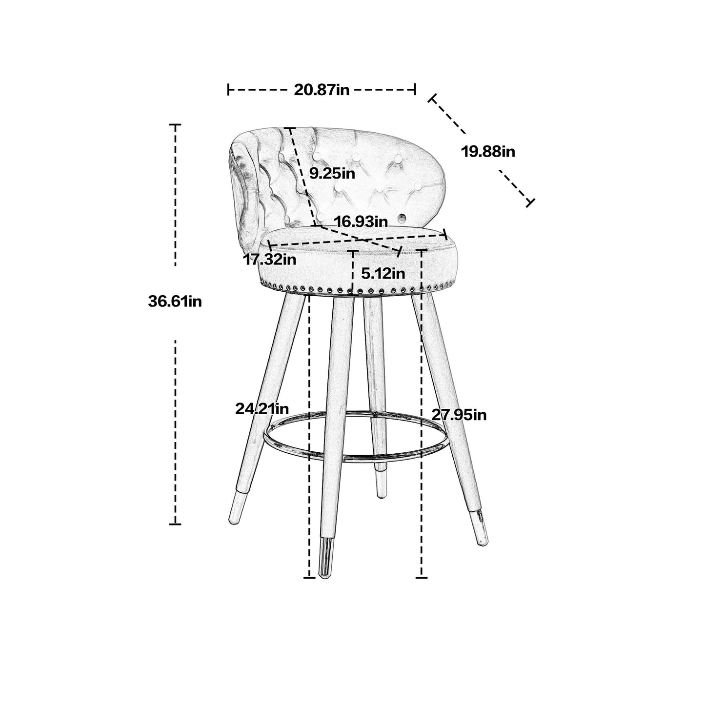 Counter Height Bar Stools Set of 2 for Kitchen Counter Solid Wood Legs