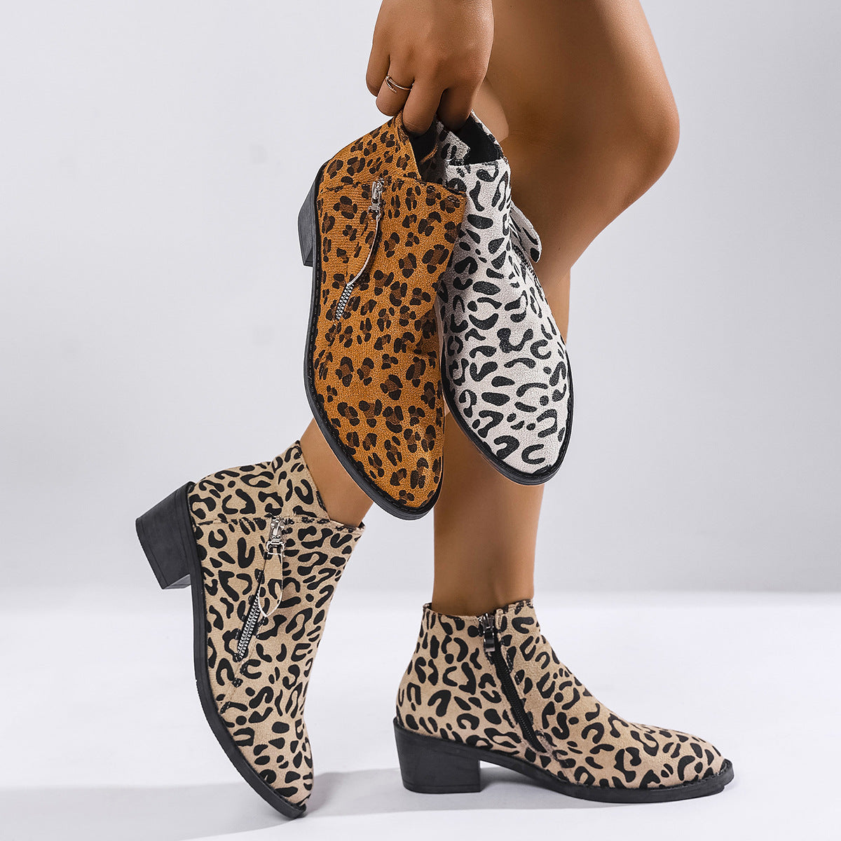 Ladies Chunky Heel Ankle Boots Large Size Pointed Toe