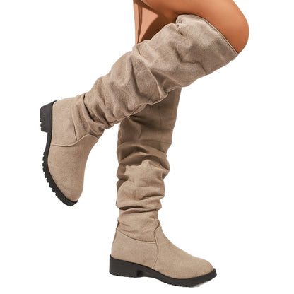 Fleece-lined Winter Low-heel Slip-on Over-the-knee Boots For Women