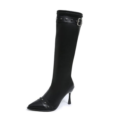 New Rivet Belt Buckle Fashionable Stiletto Stretch High Boots