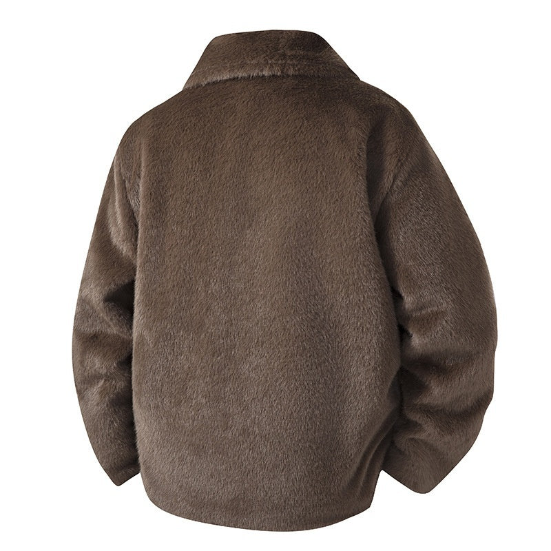 Fleece-lined Thick Mink Fur Coat With Large Size Lapel Casual Jacket