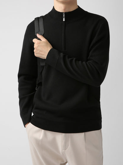 Men's Sweater Light Mature Simple Zip Stand Collar Machine Washable Merino Wool Knitwear