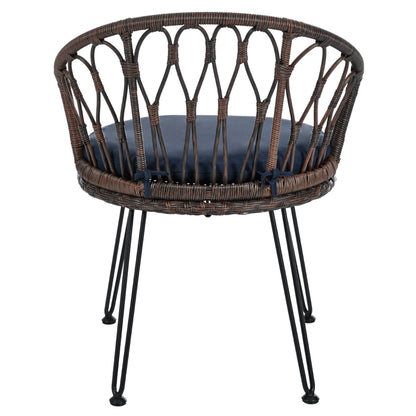 Outdoor Leisure Set, 2 Rattan Single Chairs with A Glass Round Table,