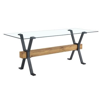 Elegant Transparent Tempered Glass Dining Table with X-shaped Black