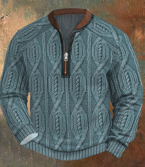 Men's Casual Checkered Printed Half Zip Hoodie